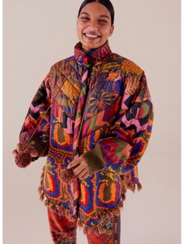 Farm Rio Patchwork Woven Puffer Jacket - Image 1