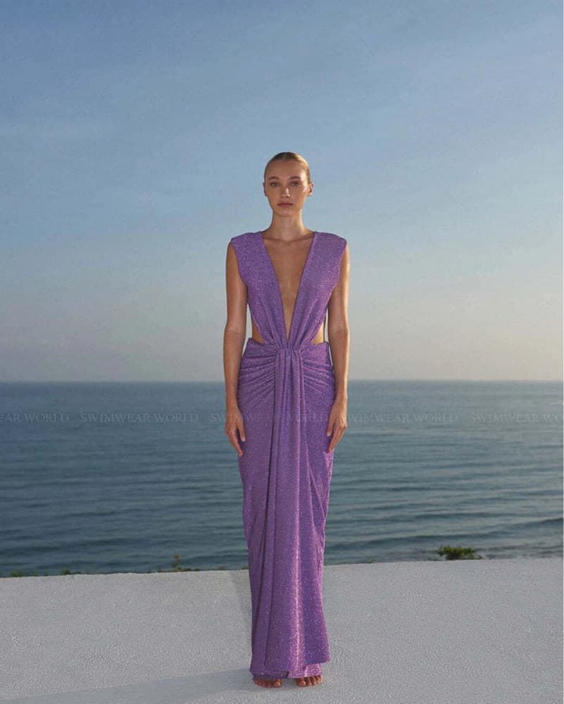 Purple Formal Plunge Dress Sparkly - Image 2