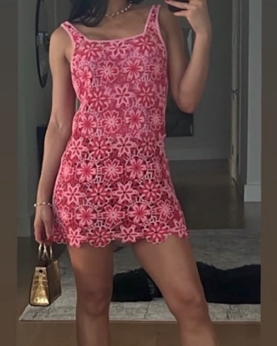 Crochet Floral Mini Dress - Image 1