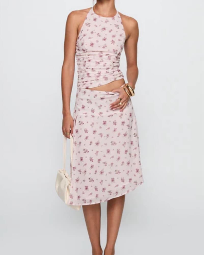 Floral Halter Midi Skirt Set  - Image 1