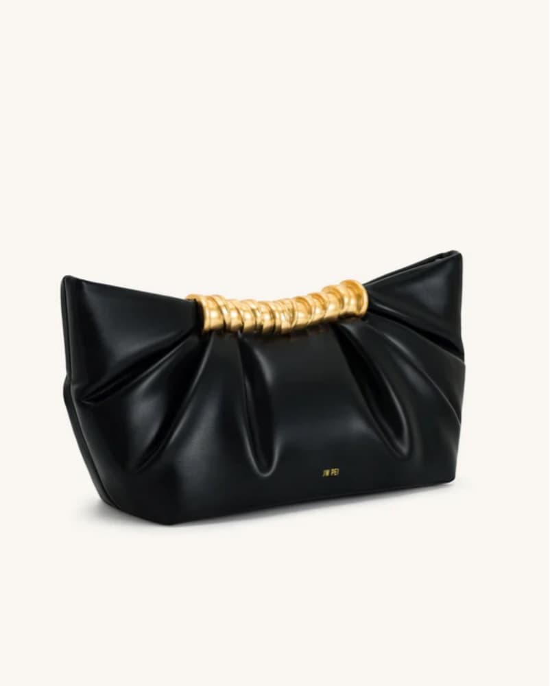 Sleek Black Leather Clutch with Golden Hardware - Image 2