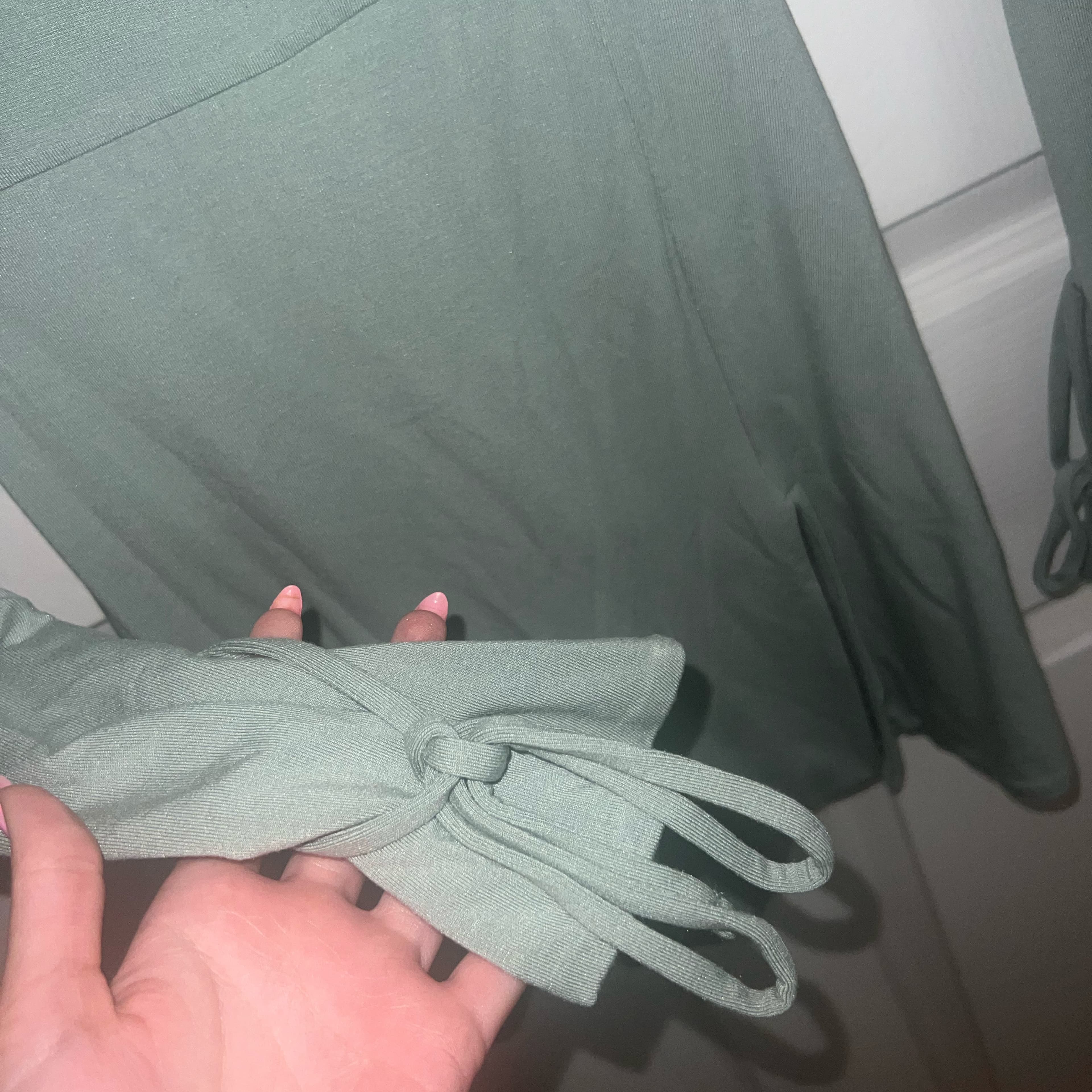 Oh Polly Long Sleeve Sage Mini Dress - Image 3