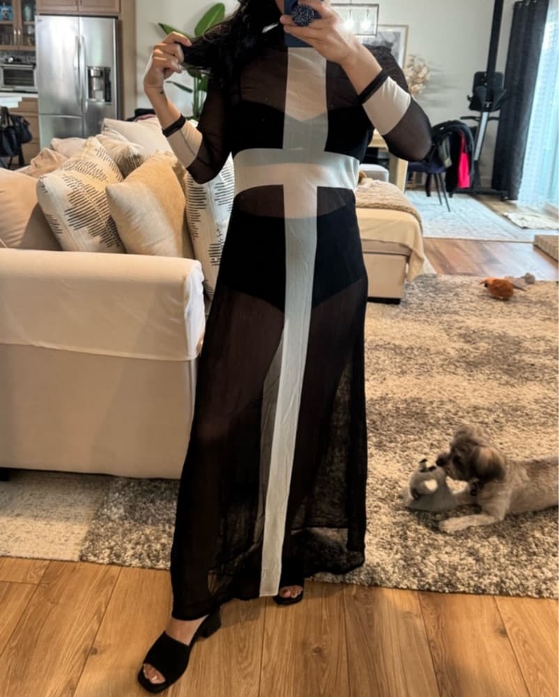 Vivienne Tam Black Cross Mesh Maxi Dress - Image 6