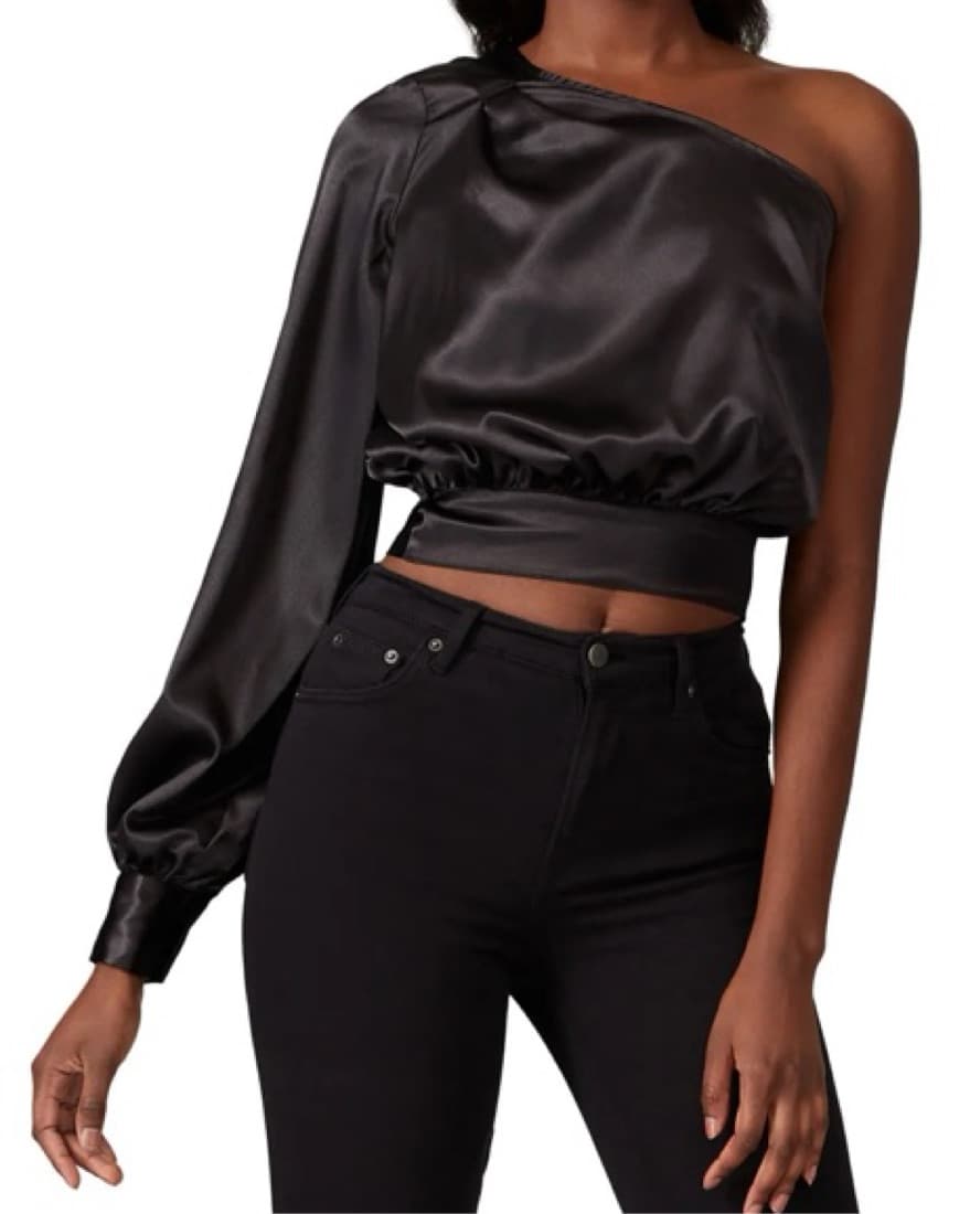 Silk Black One Shoulder Top - Image 3