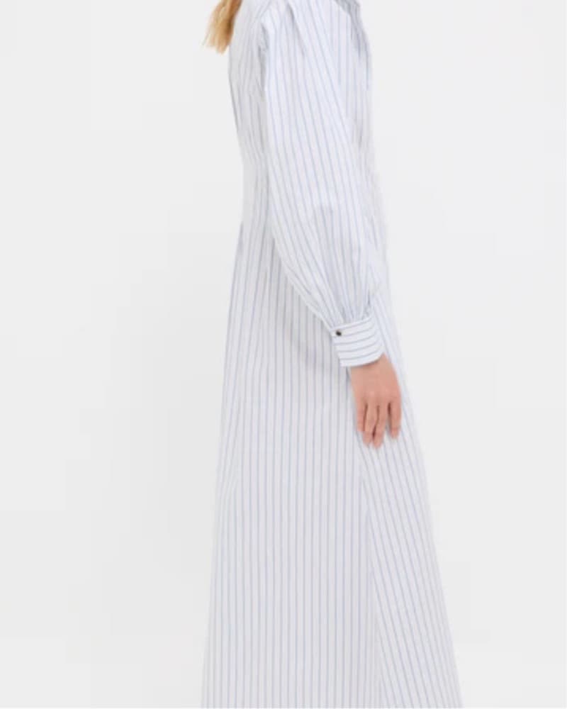 White and Blue Stripe Corinne Dress - Image 4