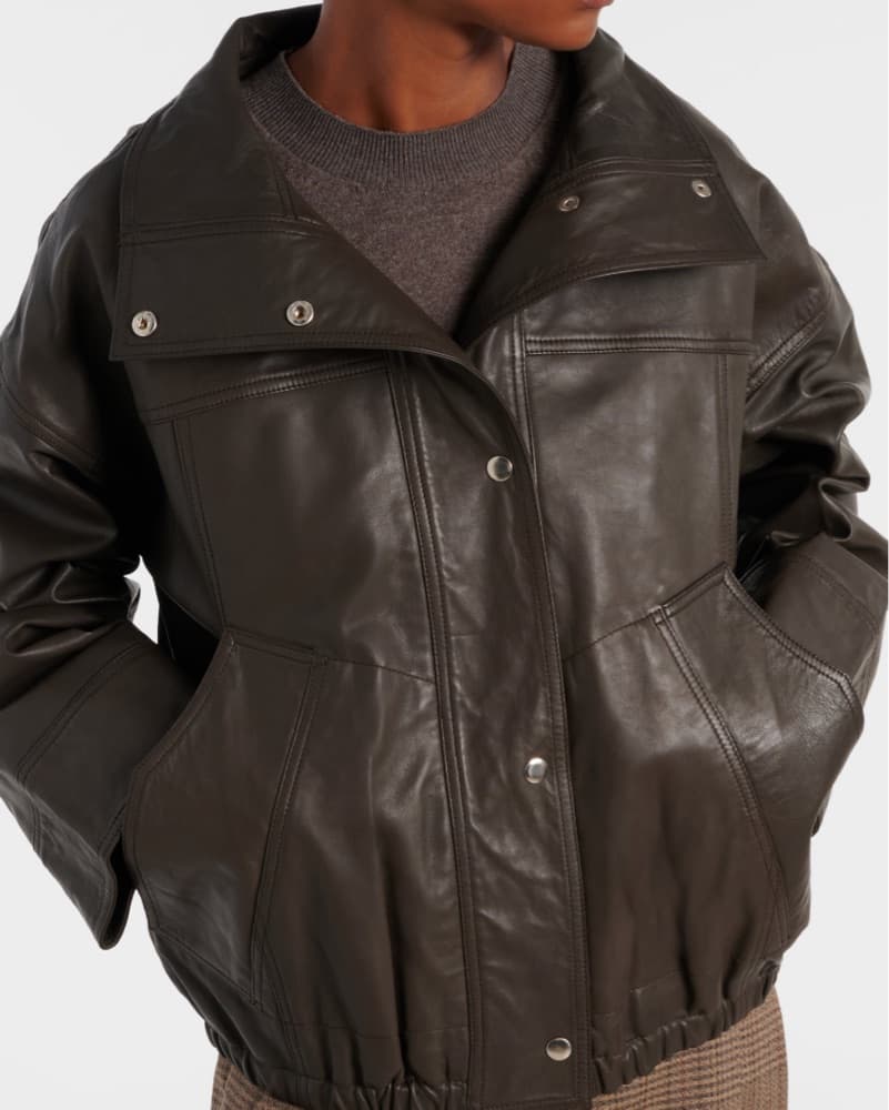 Róhe Brown Leather Bomber Jacket - Image 5