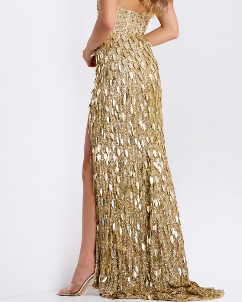 Shimmering Gold Sequin Slit Gown - Image 4