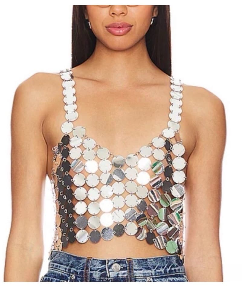 Silver Disc Chain Mail Crop Top - Image 2