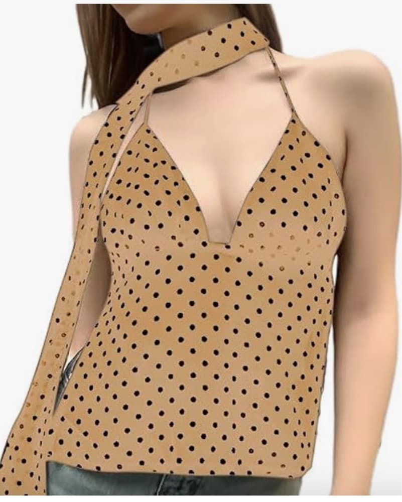 Brown Backless Halter Top With Neck Tie - Image 3