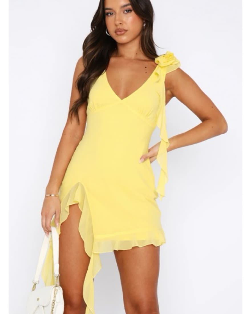 White Fox Yellow Mini Dress - Image 1