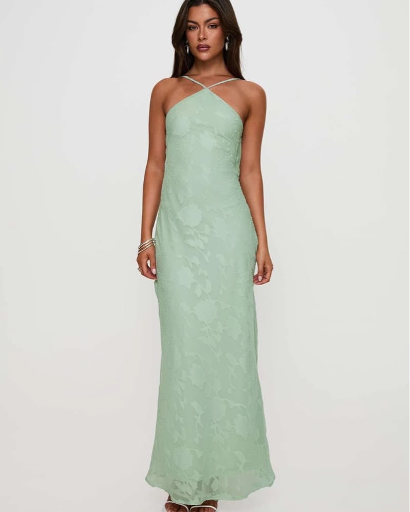 Light Green Floor Length Floral Dress - Image 1
