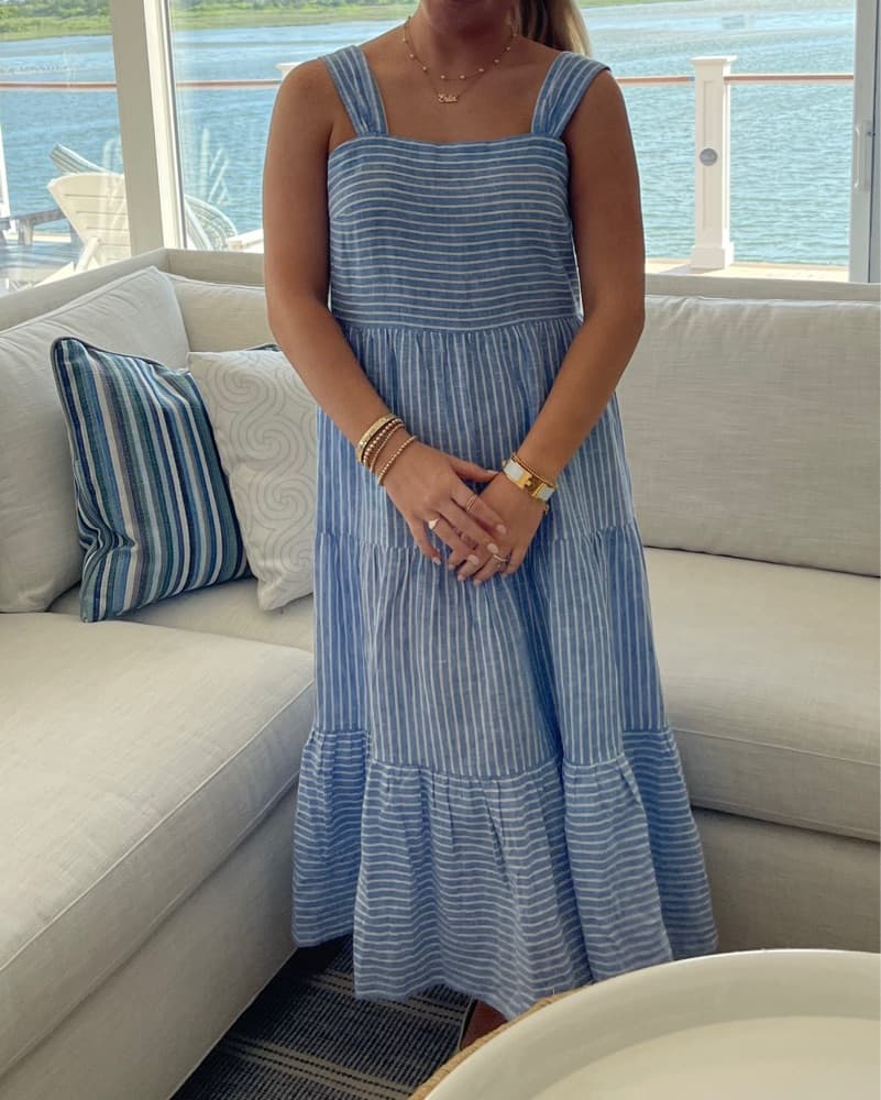 Blue & White Striped Linen Maxi Dress - Image 2