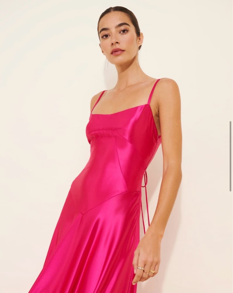 Vibrant Pink Satin Maxi Dress - Image 3