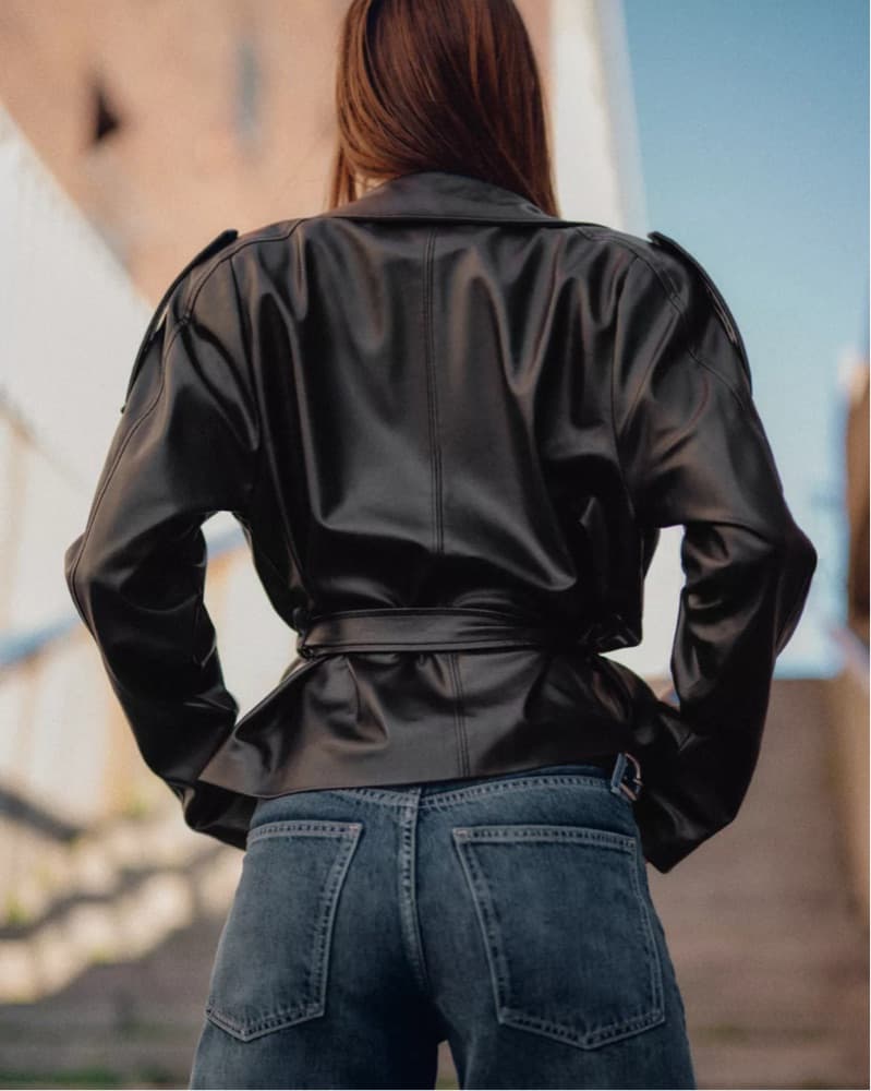 Short Faux Leather Trench Coat - Image 5