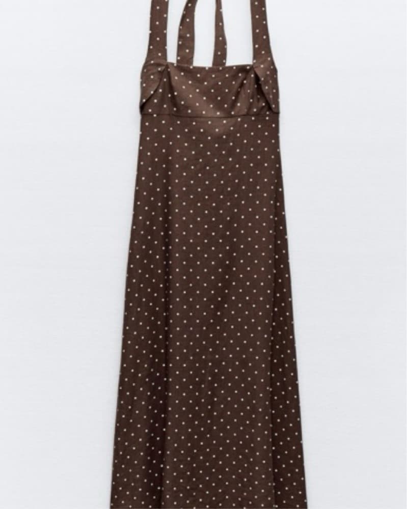 Polka Dot Linen Halter Midi Dress - Image 1