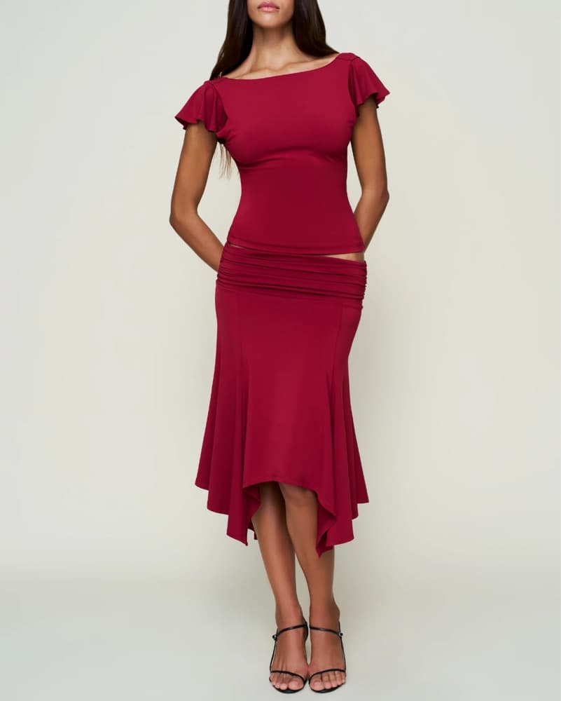 GUZIO Soffiano Skirt/Top Set In Bordeaux - Image 1