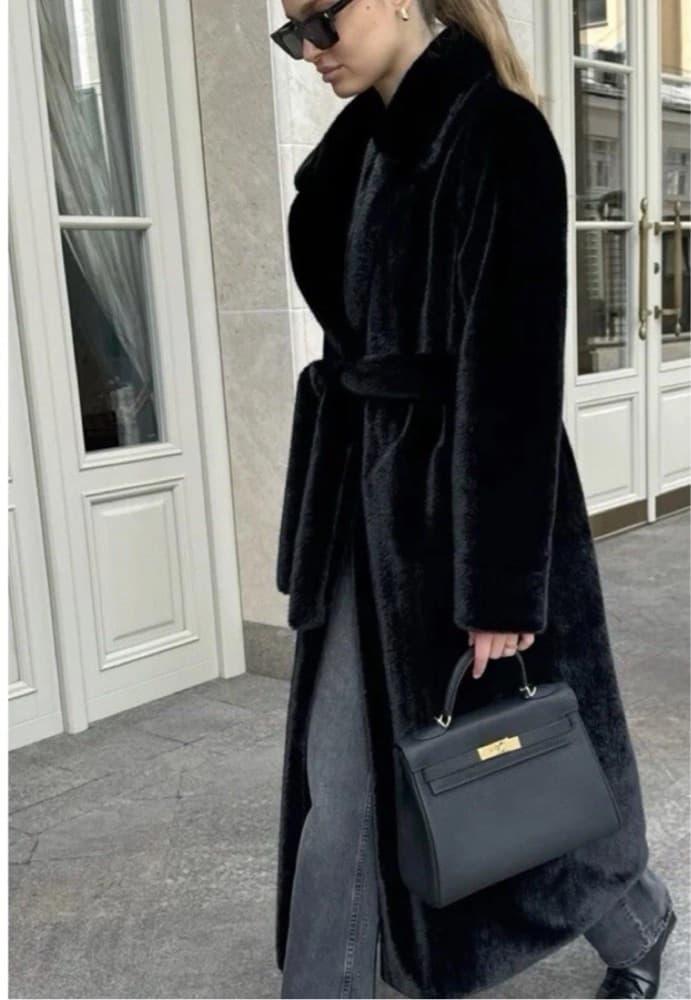 Zara Long Faux Fur Belted Coat - Image 1