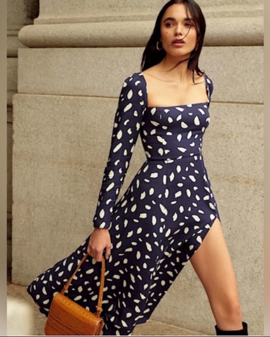 Navy White Polka Dot Midi Dress - Image 2
