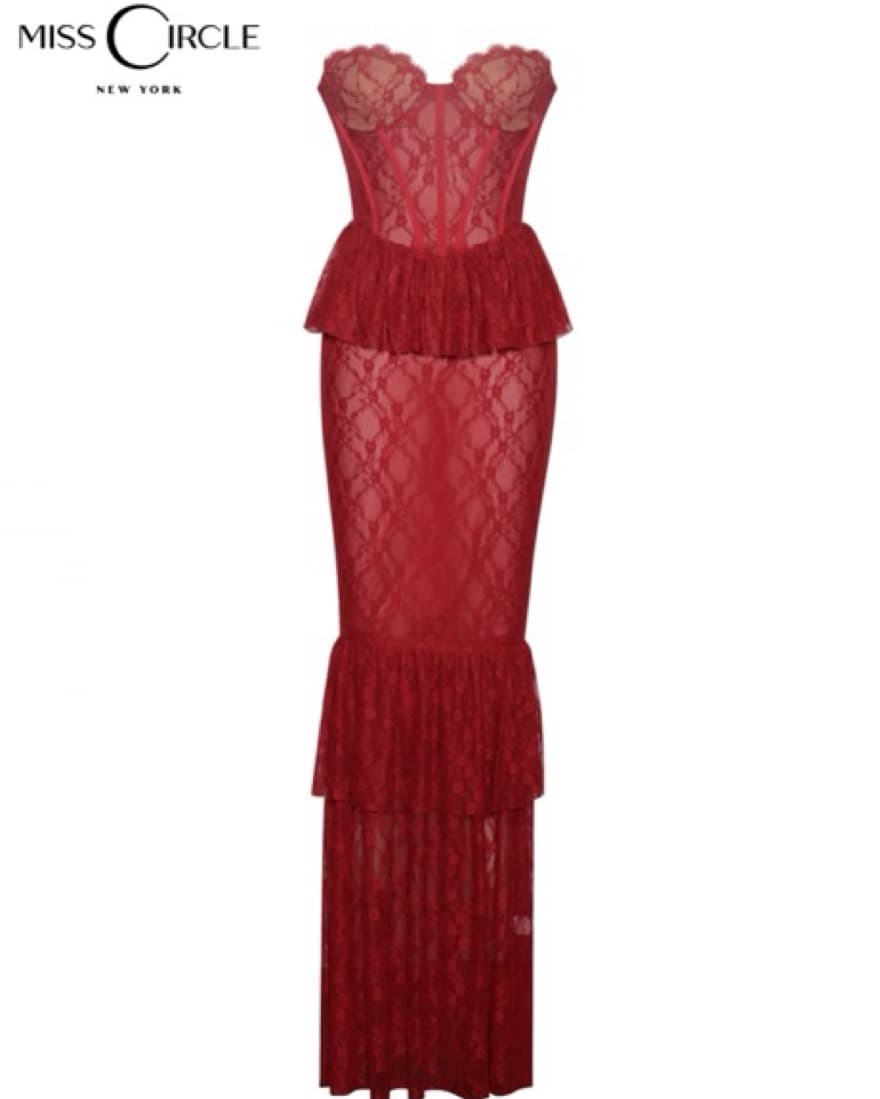 Quennell Burgundy Lace Maxi Dress - Image 2