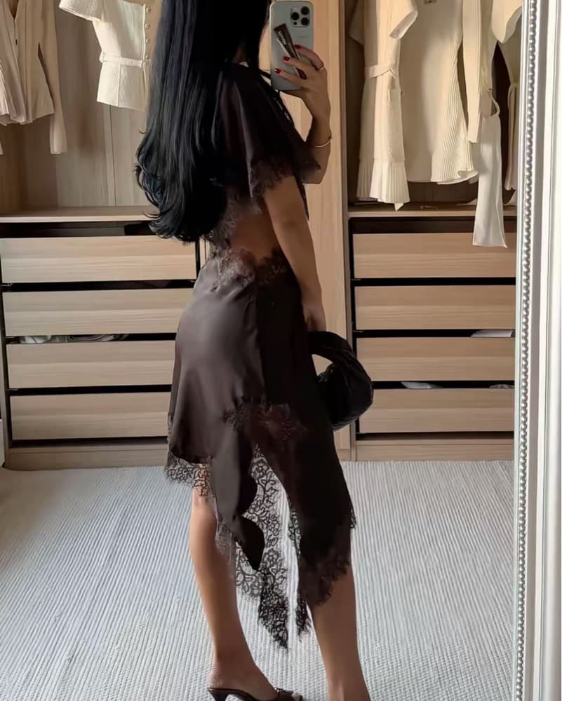 Brown Lace Cut Out Zara Dress - Image 1