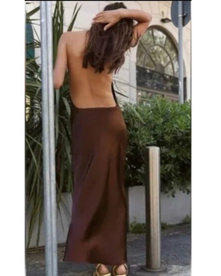 Brown Zara Satin Effect Dress - Image 3