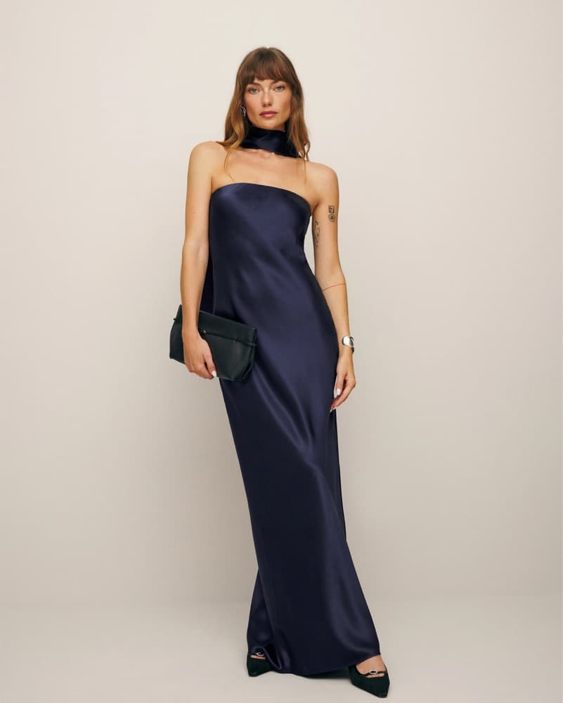 Navy Silk Dress - Reformation XS Petite - Image 3