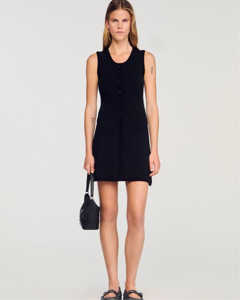 Sandro Ribbed Black Mini Dress - Image 1
