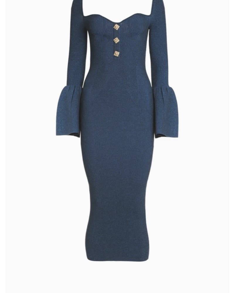 SELF-PORTRAIT Ribbed knit midi dress - Image 4