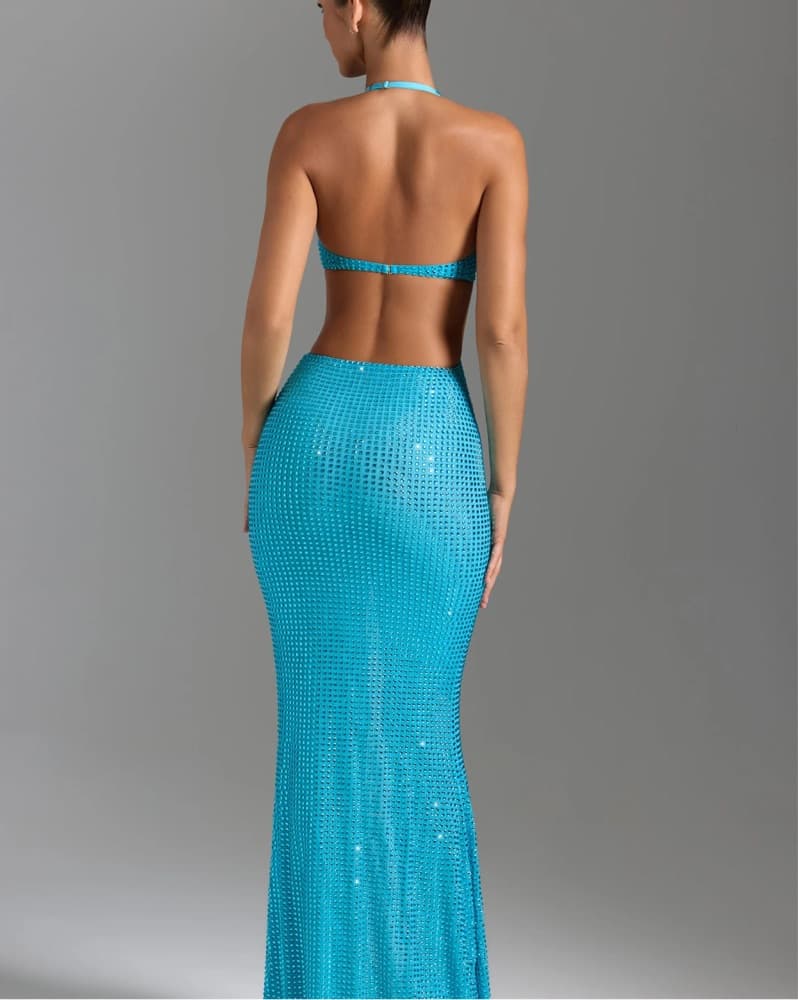 Dazzling Teal Sequin Gown - Image 6