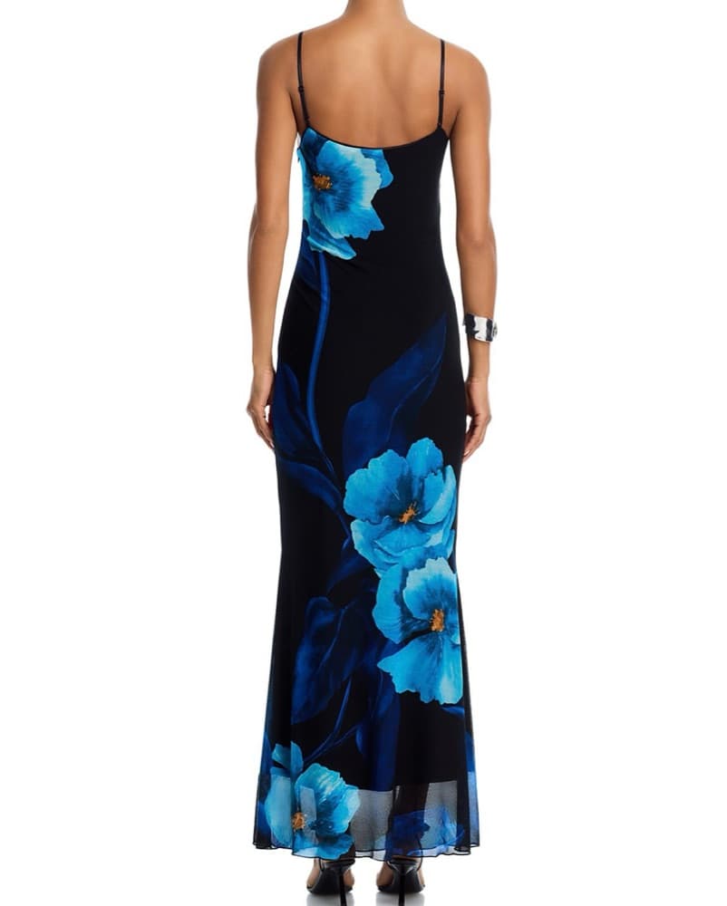 Aqua Blue Floral Mesh Maxi Dress - Image 4