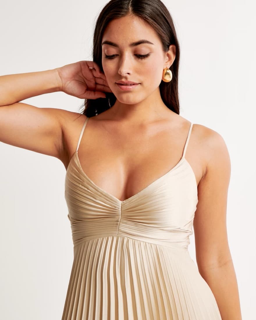 Gold A&F Pleated Maxi Dress - Image 3