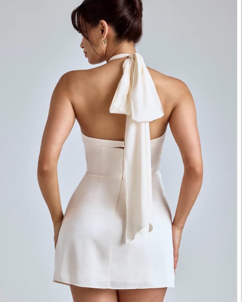 Elegant White Halter Mini Dress - Image 2