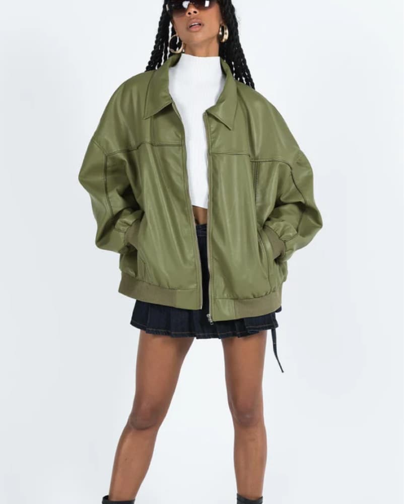 Princess Polly Green Leather Jacket - Image 1