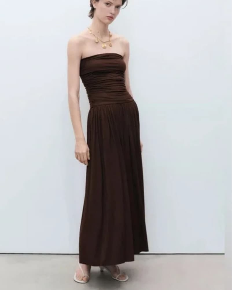 Mango Brown strapless dress  - Image 1