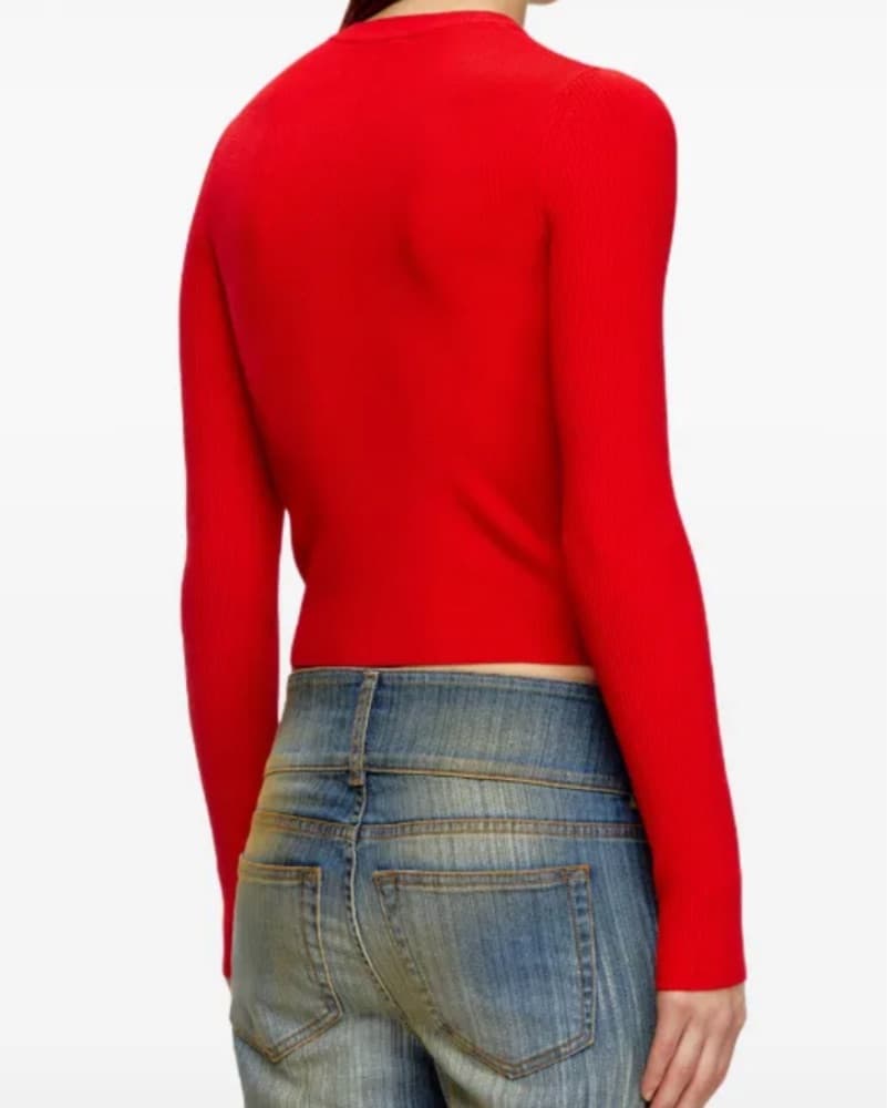 Vibrant Red Ribbed Crop Top - Image 3
