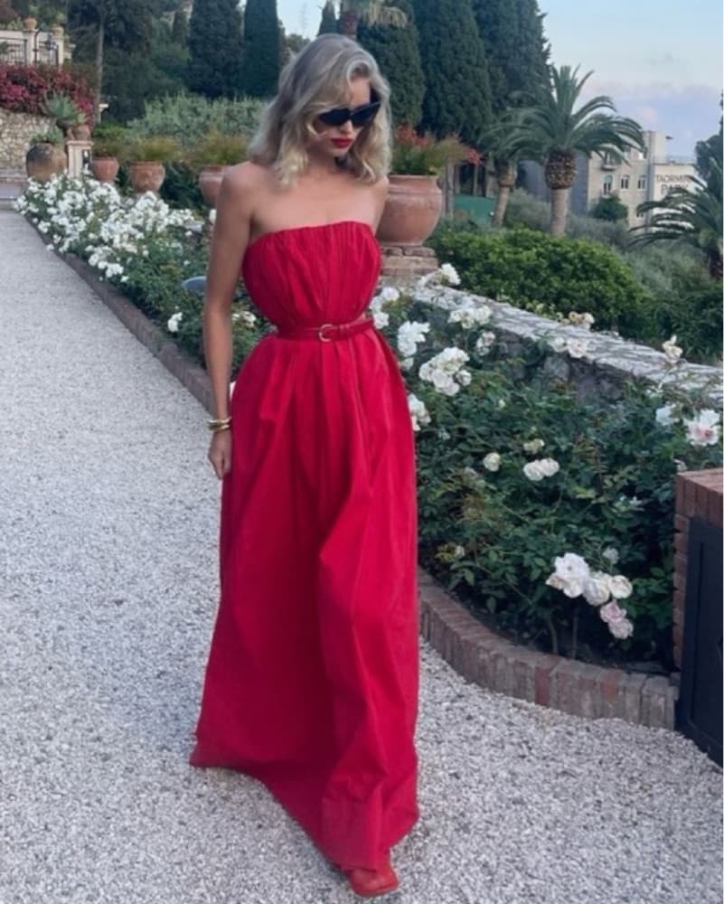 Helsa Strapless Crinkled Gown In Red - Image 2