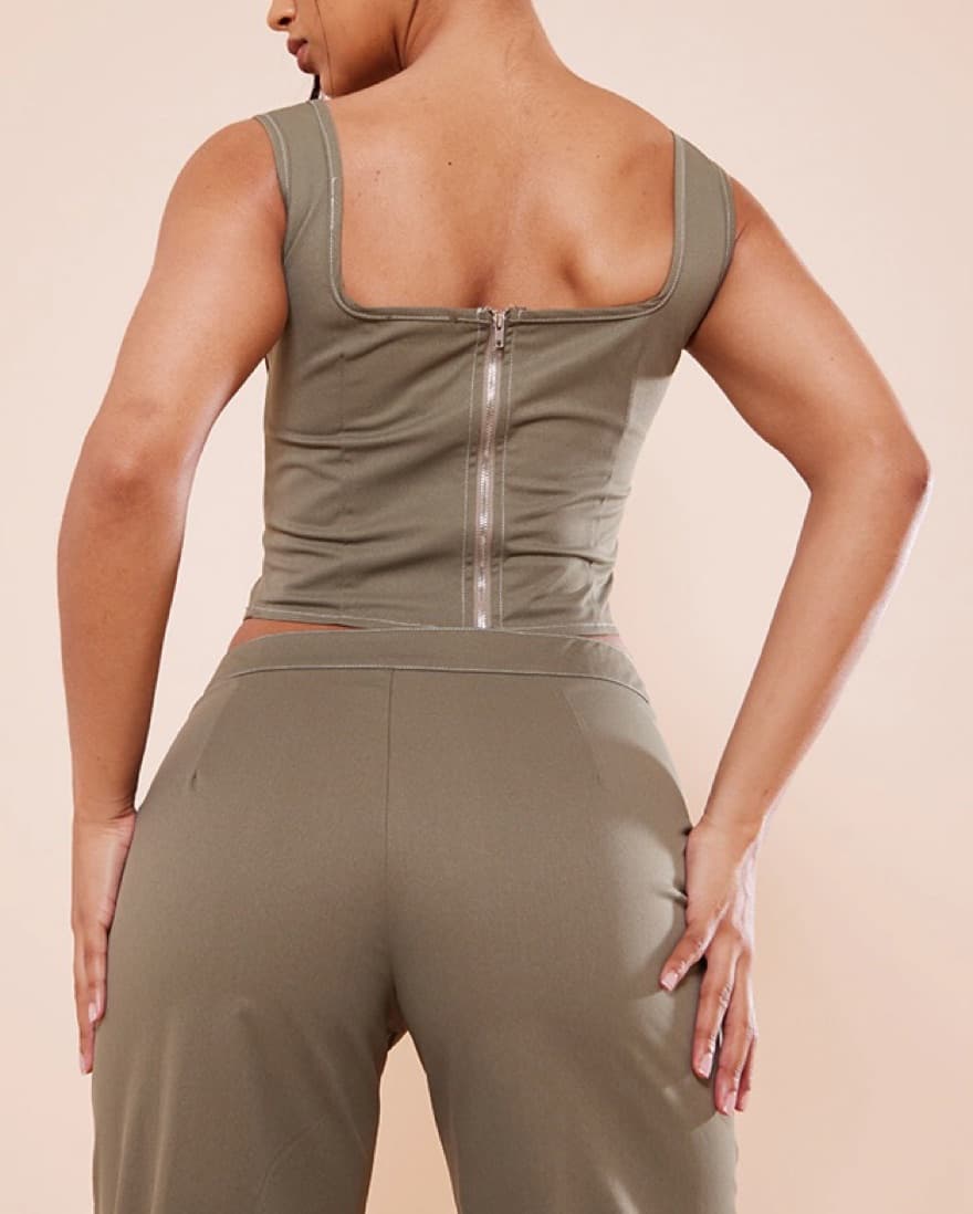 Khaki Twill Cargo Corset + Pants Set - Image 4