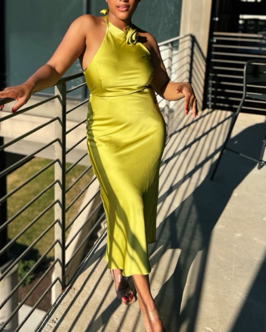 Green Silk Halter Dress  - Image 1