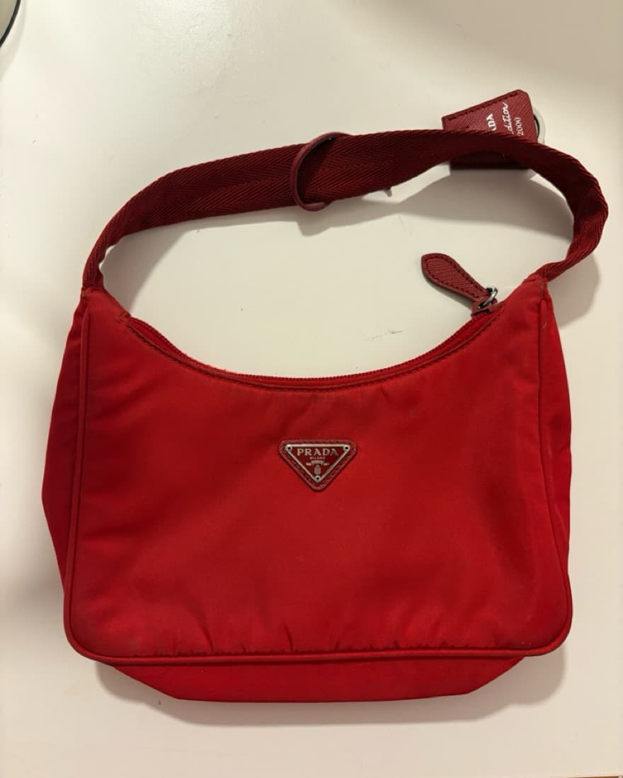 Vibrant Red Prada Nylon Hobo Bag - Image 1