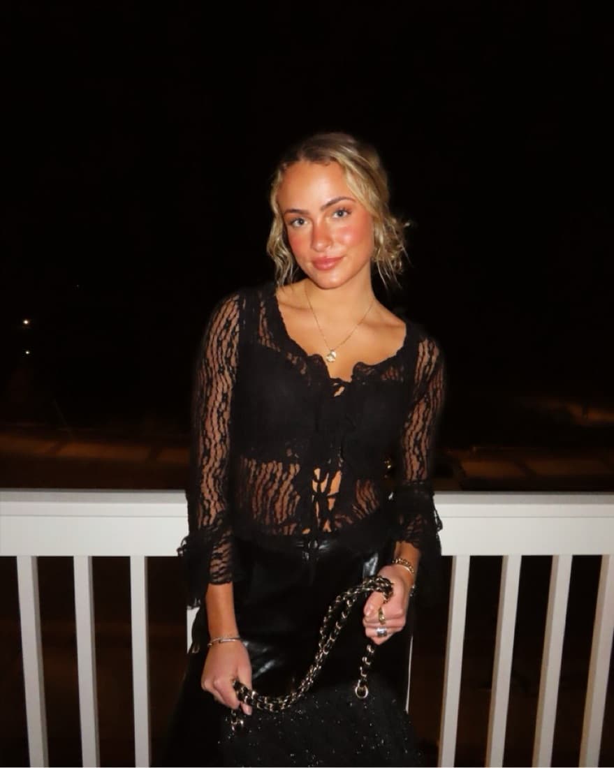 Black Lace Ruffle Long-sleeve Top - Image 2