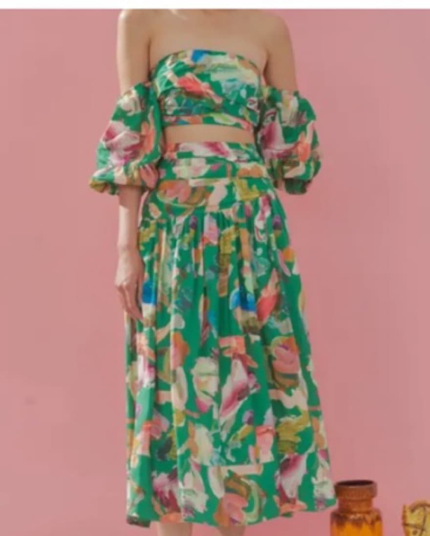 Green Abstract Alemais skirt Set - Image 1