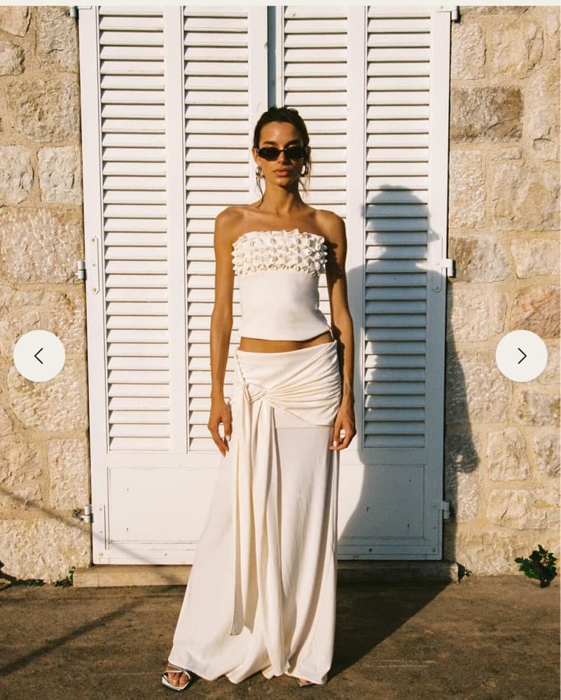 Elegant White Strapless Crop Top and Maxi Skirt Set - Image 2