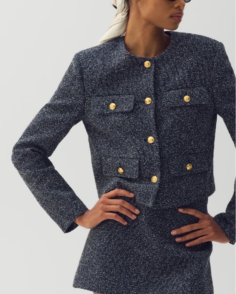 Aritzia Chic Tweed Jacket + Gold Buttons - Image 1