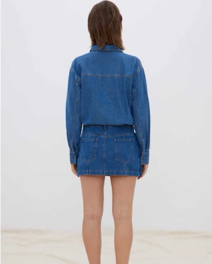 Overturn Denim Mini Dress in Indigo - Image 3