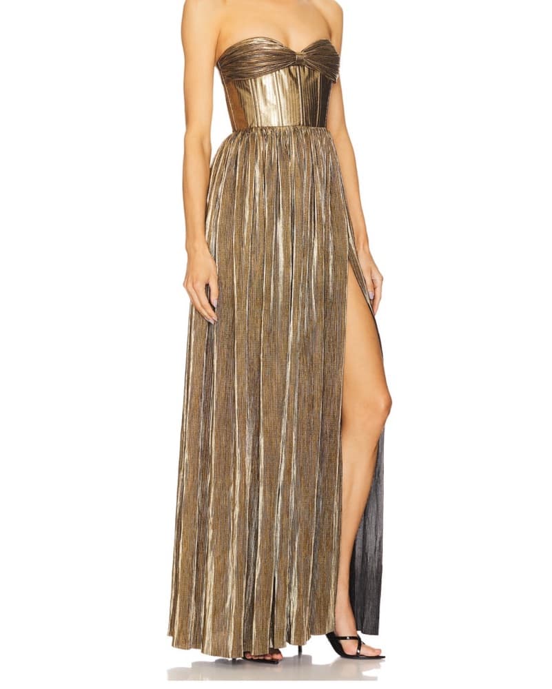 Gold Pleated Maxi Dress - Image 2