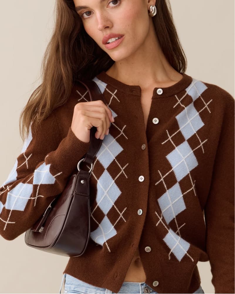 Finley Cashmere Argyle Cardigan  - Image 2