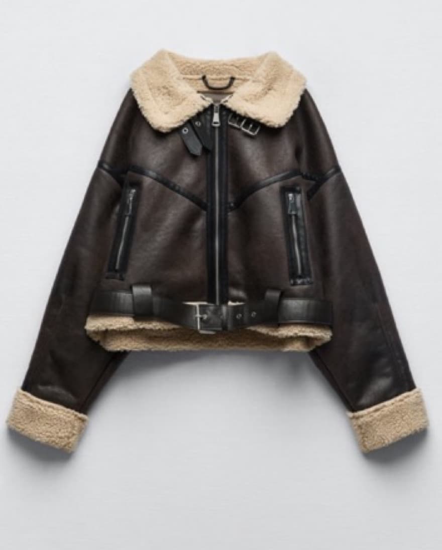 Sherpa Lined Brown Leather Coat - Image 1