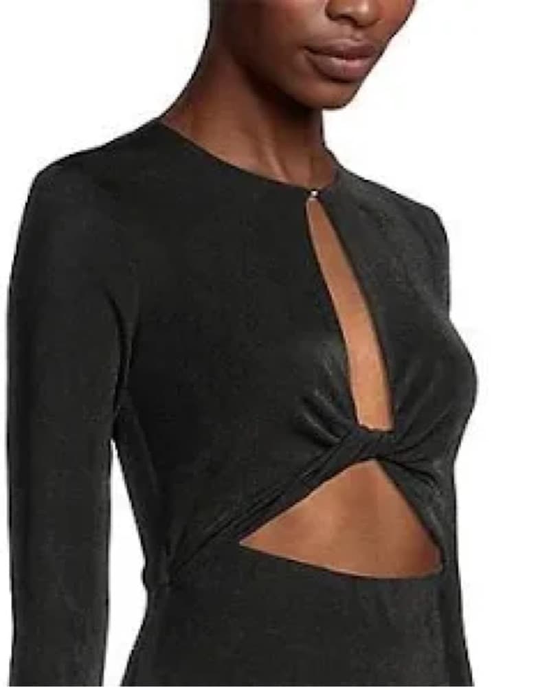 Sleek Black Cutout Midi Dress - Image 2