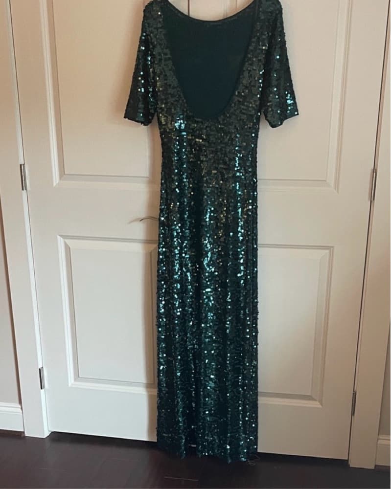 BCBG Sparkling Emerald Green Sequin Gown - Image 2