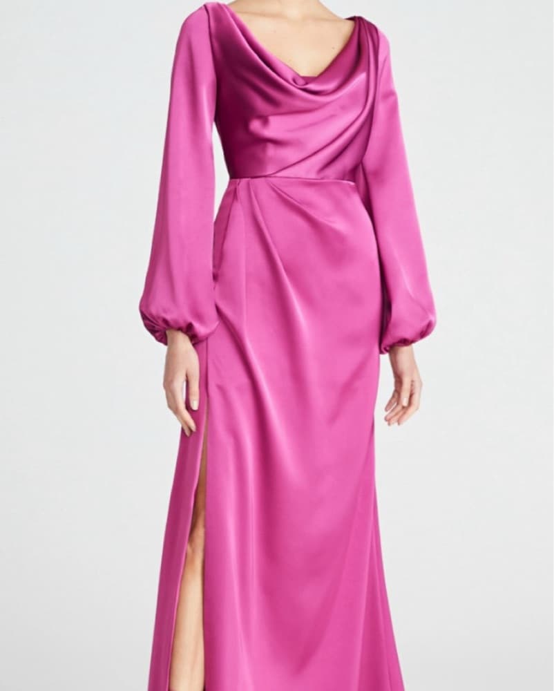 Theia Cowl Satin Dress - Image 1